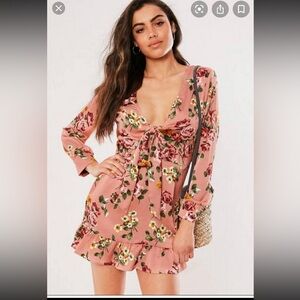 Missguided Pink Floral Long Sleeve Dress